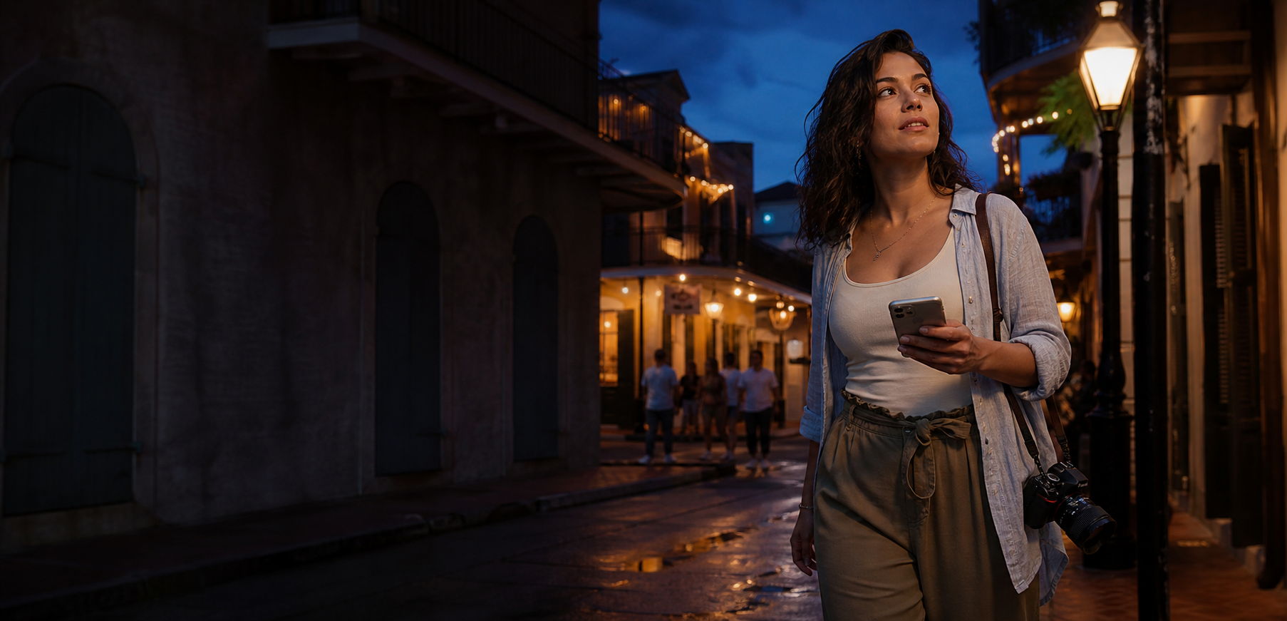 A travel photographer scouting a new market in New Orleans